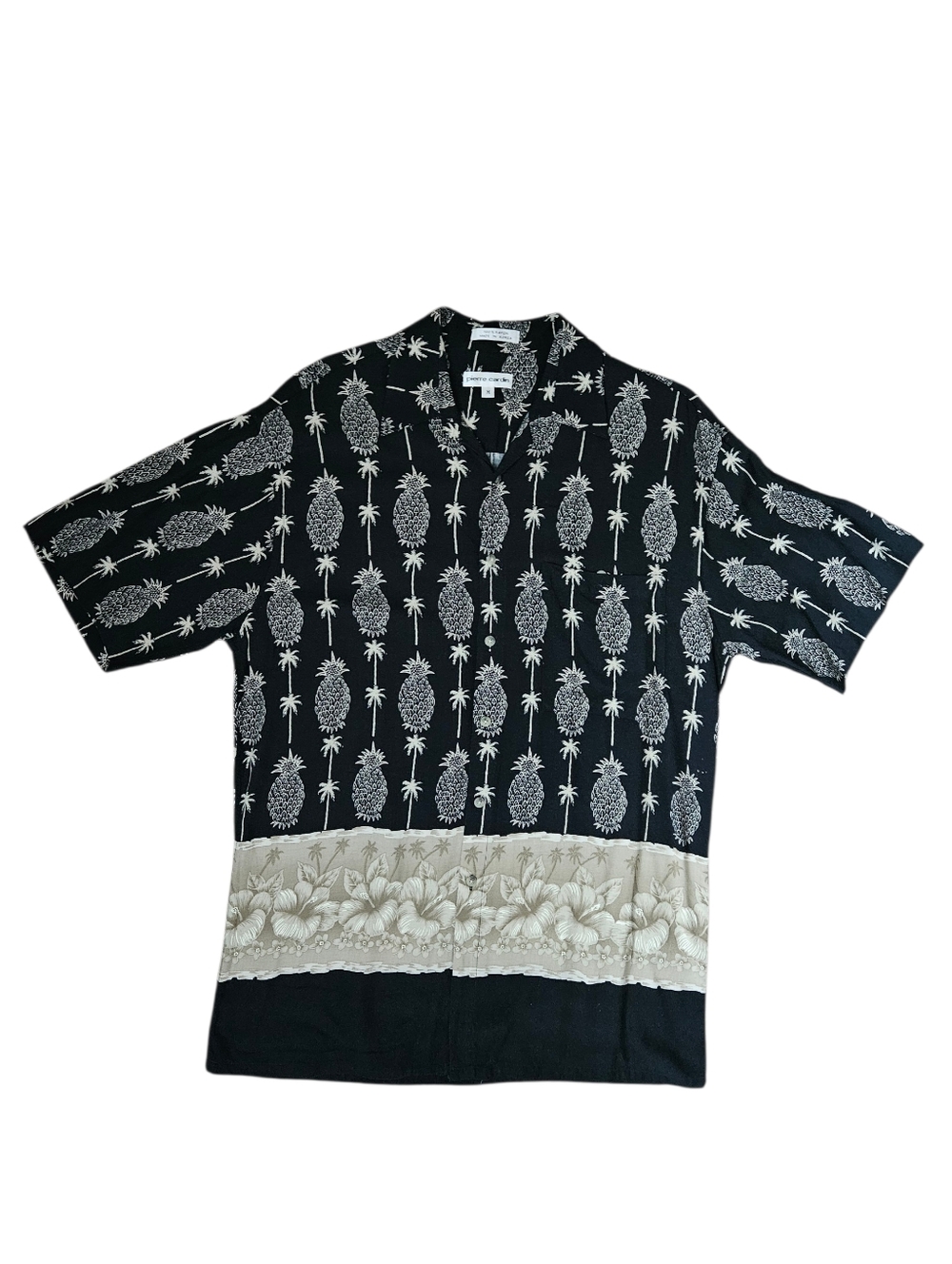 VTG PIERRE CARDIN Black & Tan Pineapple Print Floral Border | SZ M